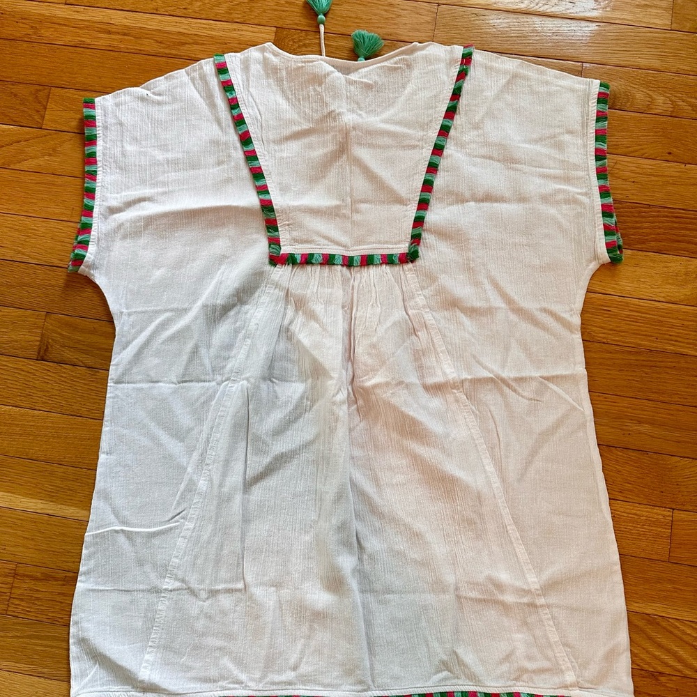 J. Crew White and Green Fringe Beach Tunic - Picture 2 of 6